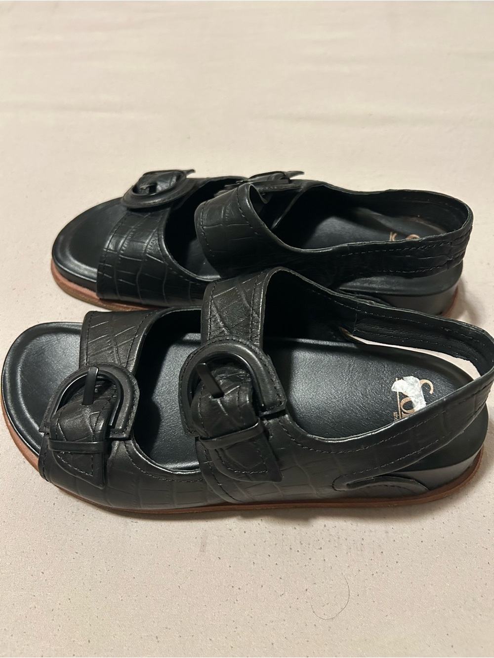 Sofft Black Croc-Embossed Double Buckle Slingback Sandals - Picture 2 of 8